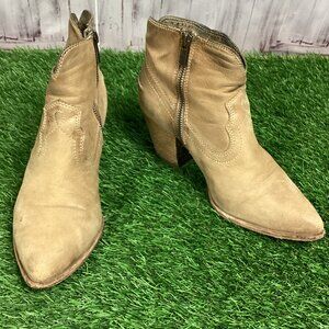 Frye Reina Western Ankle Boots Pointy Toe Light Tan Leather 7.5